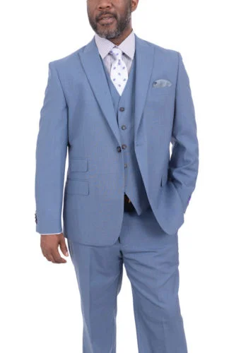 

Sky Blue Wedding Mens Suits 3Pieces Custom Made Tuxedos For Party Prom Italian Stylish Mens Suits (Jacket+Pants+Vest+Tie)