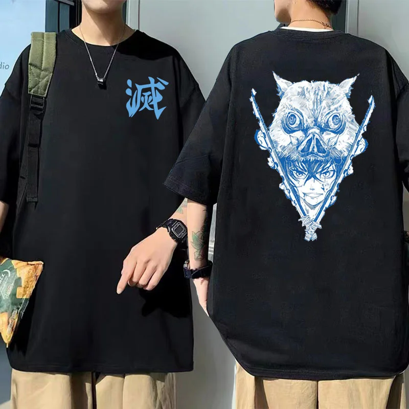 

Japanese Anime Demon Slayer Korte Mouw Tshirt Unisex Hashibira Inosuke Print T Shirt Oversized Men Women Harajuku Funny T-shirt