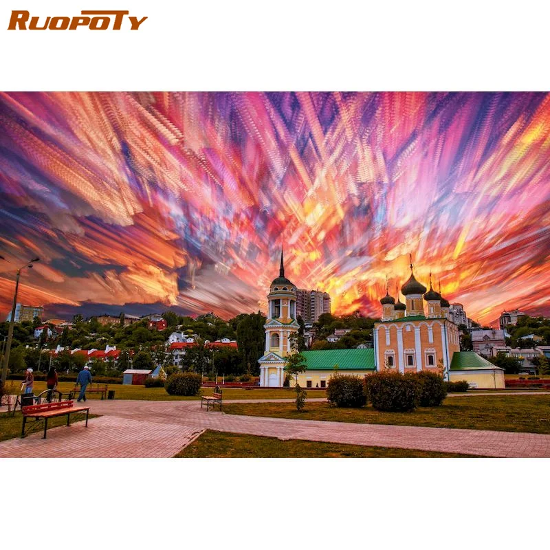 

RUOPOTY 60x75cm Painting By Numbers Scenery Picture Drawing Acrylic Coloring By Numbers Sky On Canvas Modern Gift Art