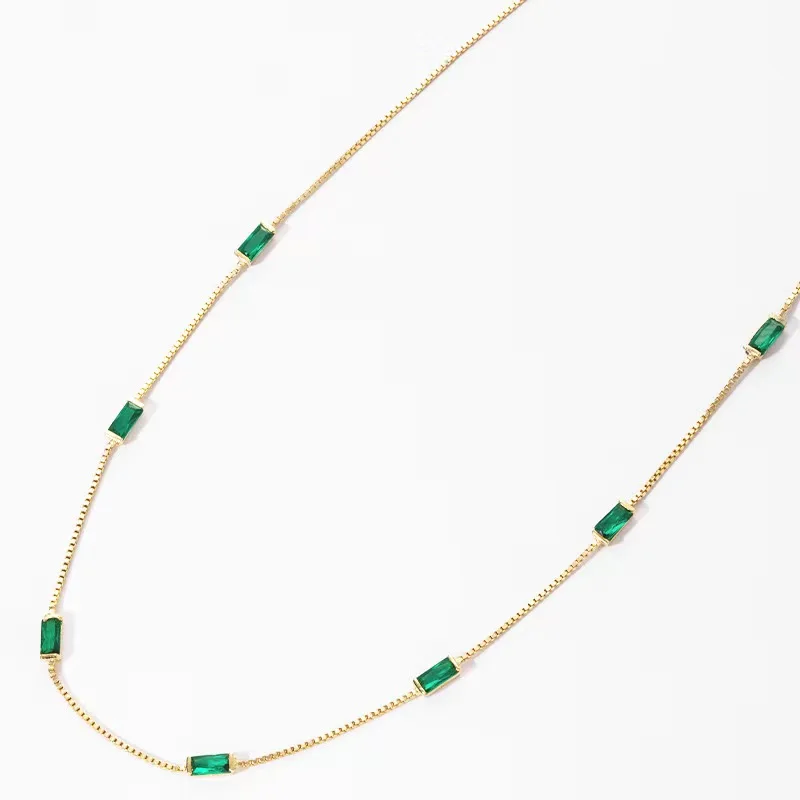 

925 Silver Nanometer Green Box Chain Necklace Classy Common Luxury INS HOT2022