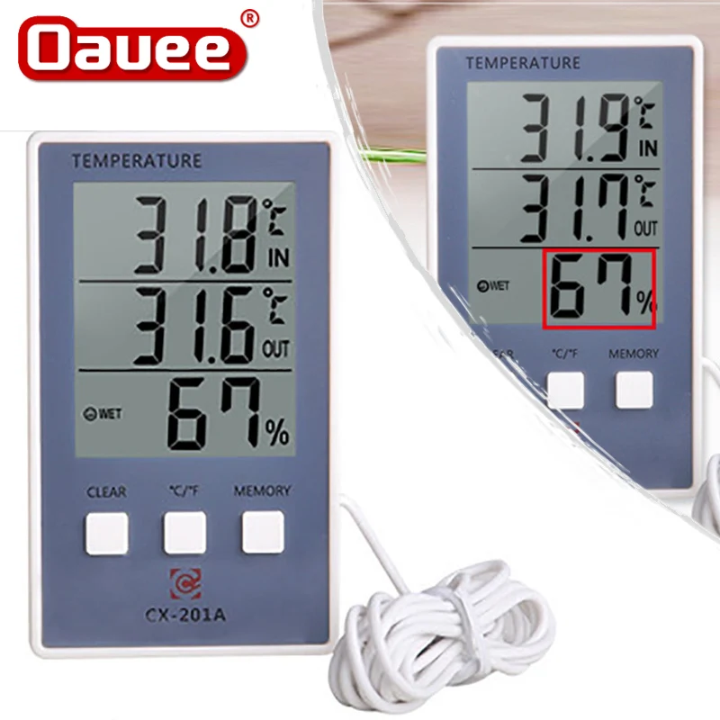 

Цифровой термометр-гигрометр, комнатный и уличный Измеритель температуры и влажности, метеостанция с щупом и датчиком с ЖК-дисплеем