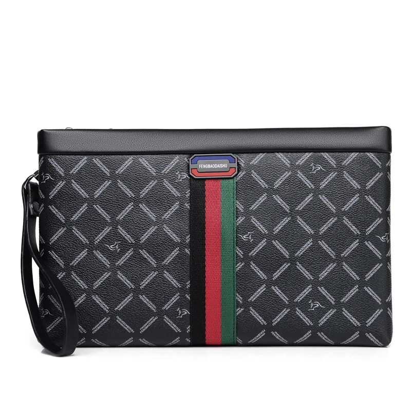 Luxury Brand Design Clutch Bag for Men Fashion Business Big Purse Male Phone Hand Envelope Bag Plaid Leather Large Wallet Trendy