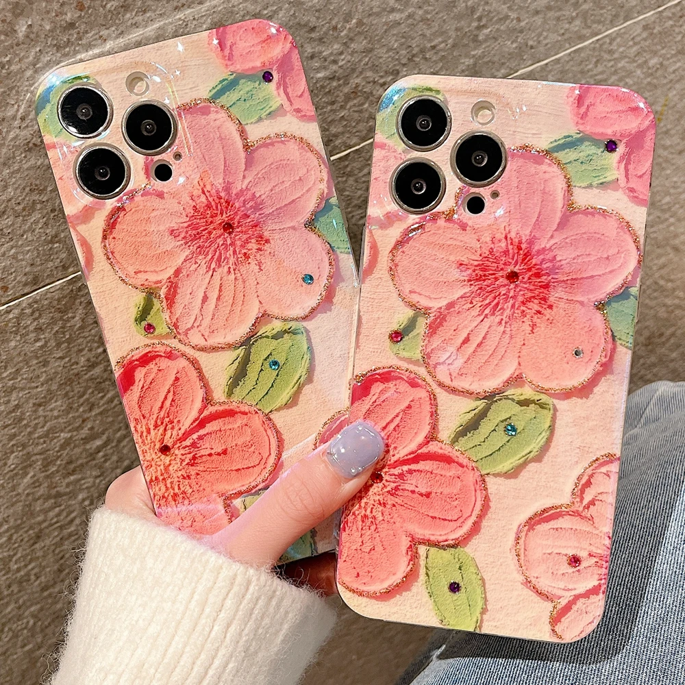 

IQOO U3 Z3 Glitter Silicone Case for VIVO V21 V21E S15 S15E S12 S10E S10 Pro S7 Cases Bling Rhinestones Flower Phone Back Cover