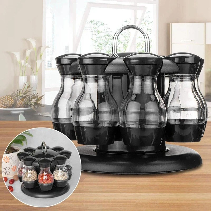 

360 Rotating Spice Jar Rack Condiment Set Kitchen Cruet Condiment Bottle Coffee Sugar Seal Jar Rotating Container Rack