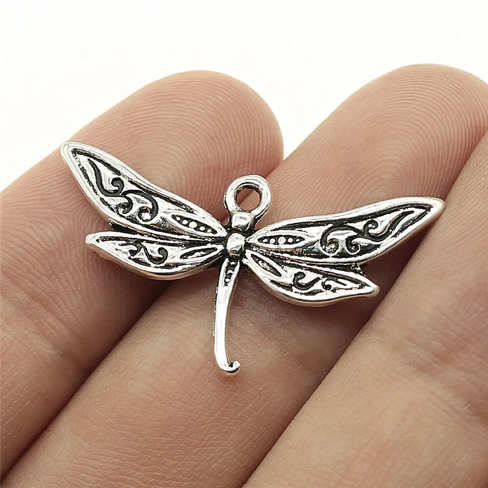 

120pcs Charm Dragonfly 31x18mm Antique Silver Color Color Pendants Making DIY Handmade Tibetan Silver Color Jewelry