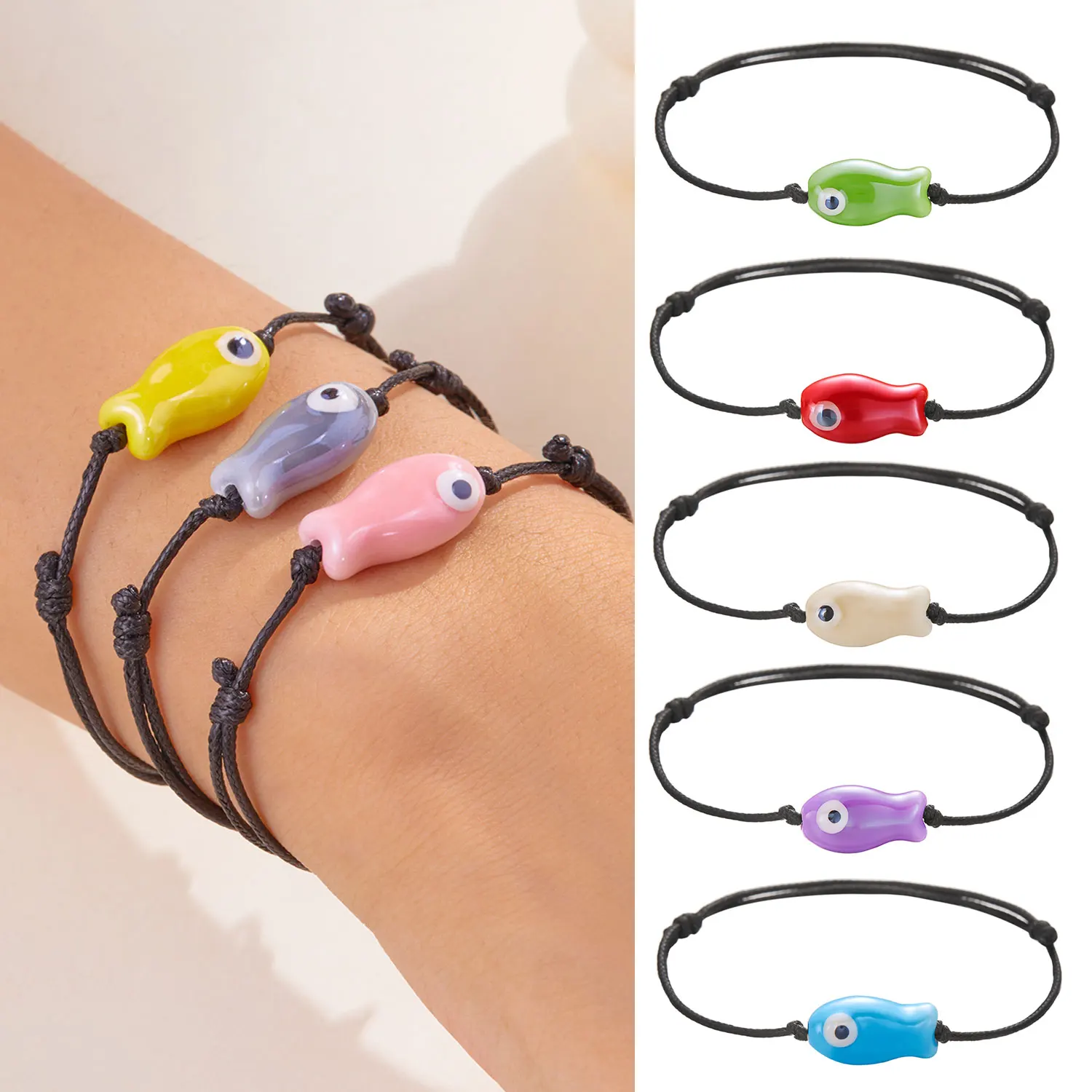 Fashion Cute Cartoon Ceramic Fish Bracelet For Women Adjustable Handmade Woven Rope Girls Friendship Jewelry Party Gift