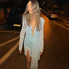 Блестящее Сверкающее небесно-голубое короткое вечернее платье мини с V-образным вырезом и рукавами дубия индивидуальный пошив вечернее платье для вечерние платья