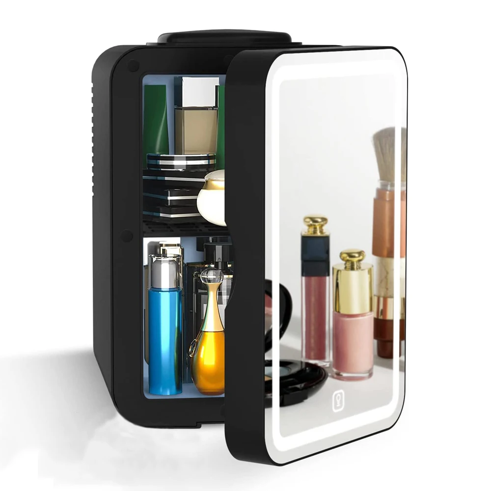 

6L Black Mini Beauty Fridge Compact LED Mirror Small Fridge and Refrigerators