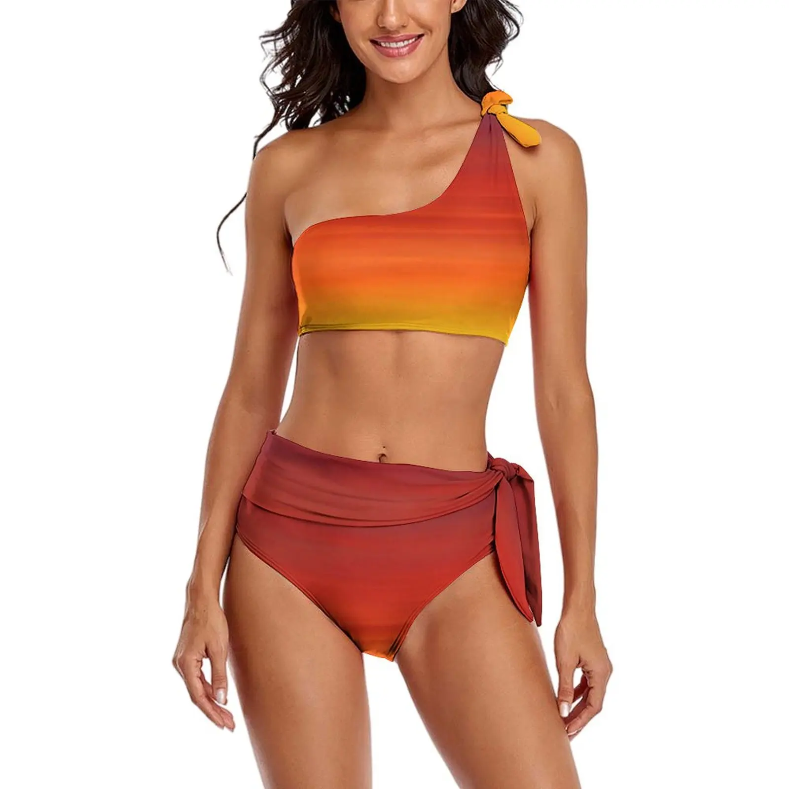 

Bright Sunset Bikini Set Red and Orange Sky Bikini Swimsuit Sexy High Waist Retro Swimwear Surf Two Piece Swimsuits Beach Wear