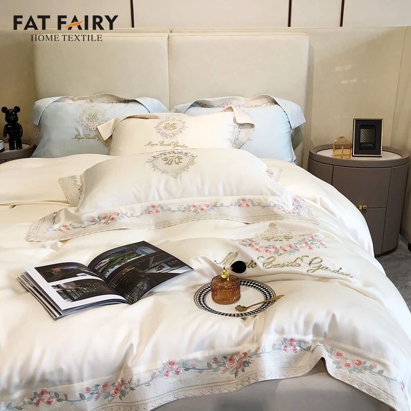 

Комплект постельного белья из мягкого шелковистого дышащего натурального эвкалипта с цветочной вышивкой, пододеяльник, простыня, наволочк...