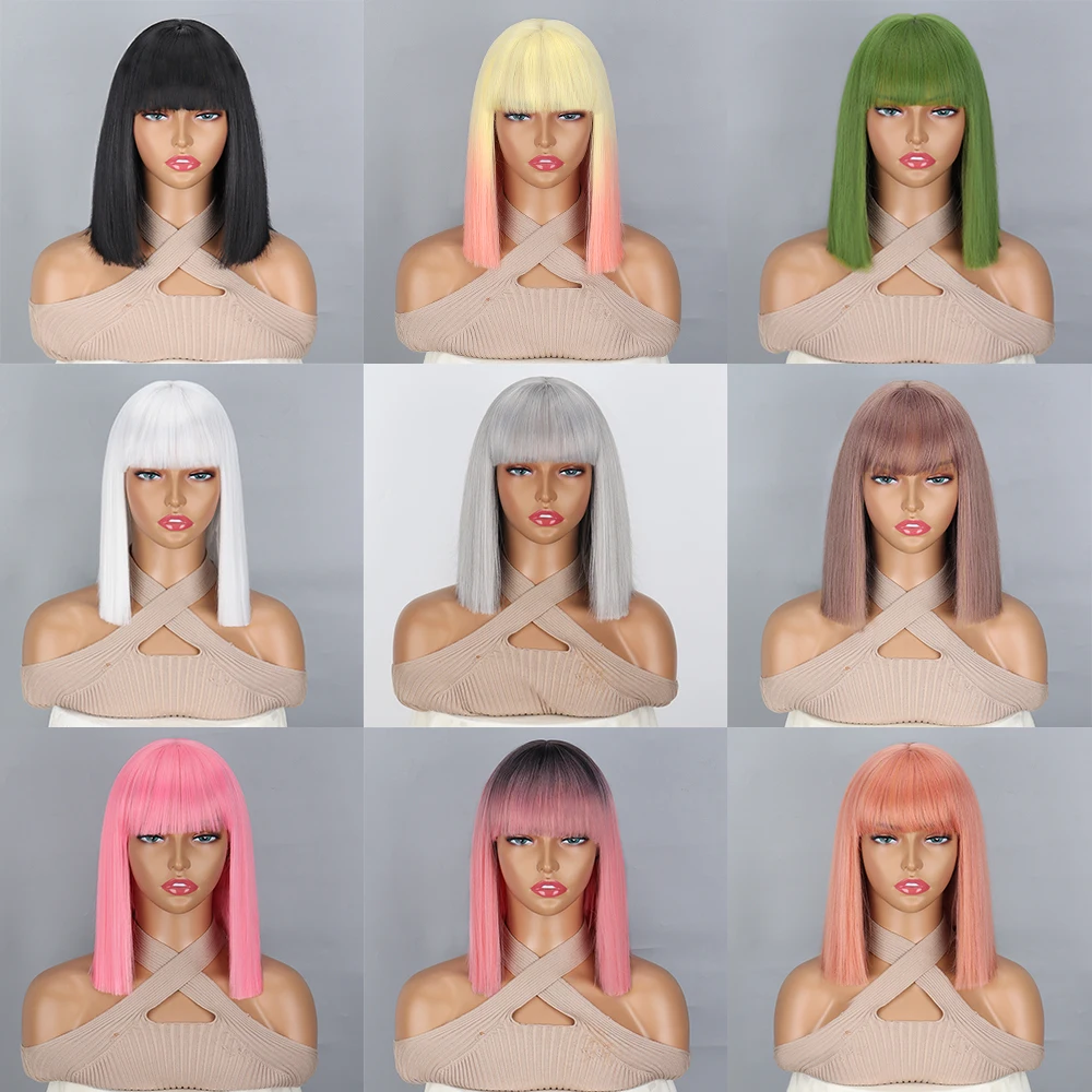 Женский синтетический парик короткий с челкой устойчивый к высоким температурам