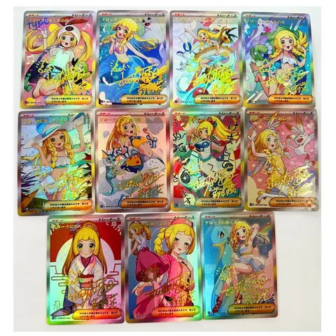 11 шт./компл. PTCG Lillie, процесс горячего тиснения, игрушки для хобби, коллекционные предметы для хобби, коллекция игр, аниме-карты