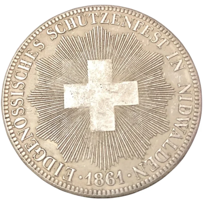 

Копия серебрянная монета 1861 Швейцария 5 Франкен