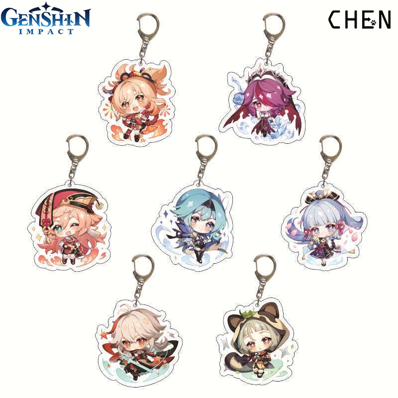

Games Genshin Impact Kazuha Ayaka Rosaria Keychain Interlayer Key Chain Accessories Cute Figure Bag Pendant Key Ring Fans Gifts