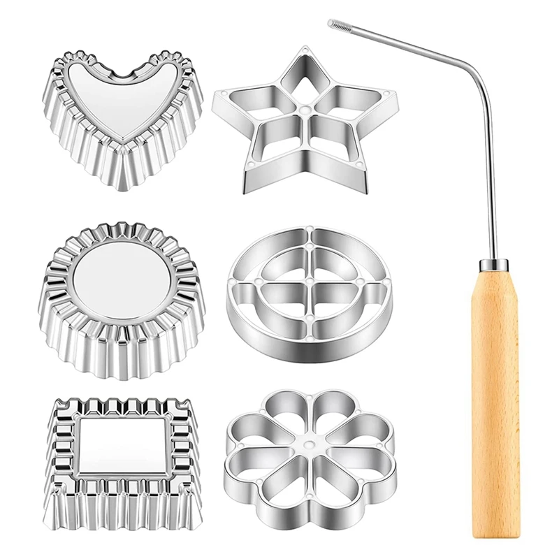 

Achappam Mold Bunuelos Mold With Handle Rosette Set,Heart Star Circle Square Cookies Mold For Kitchen Baking Fried