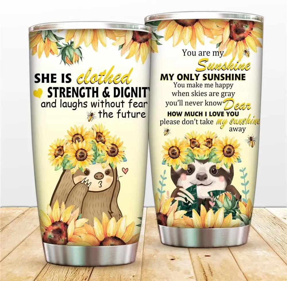 

Sloth Vacuum Insulated Tumbler Cup,You Are My Only Sunshine Travel Tumbler Mug With Lid,Sunflower Coffee Mug For Girl,Double Wal