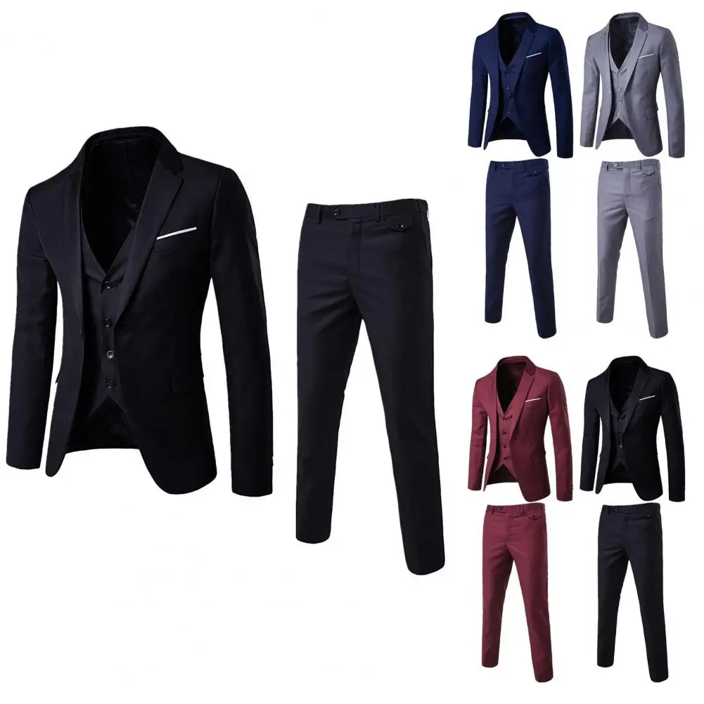 

Male 1 Set Attractive Single-Breasted Vest Coat Zipper Closure Trousers Slim Blazer Vest Pants Set Solid Color for Dating