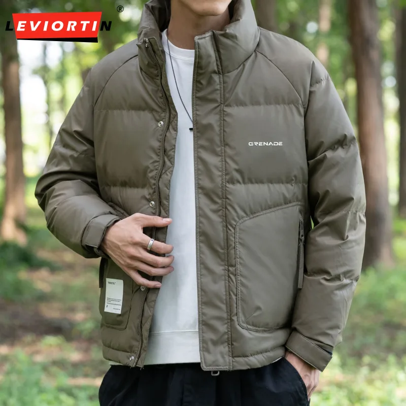 

Men Wash Free Down Jacket Stand Collar Large Pockets Winter Coats Streetwear Fashion Simple Casual Thickened Cotton Jackets