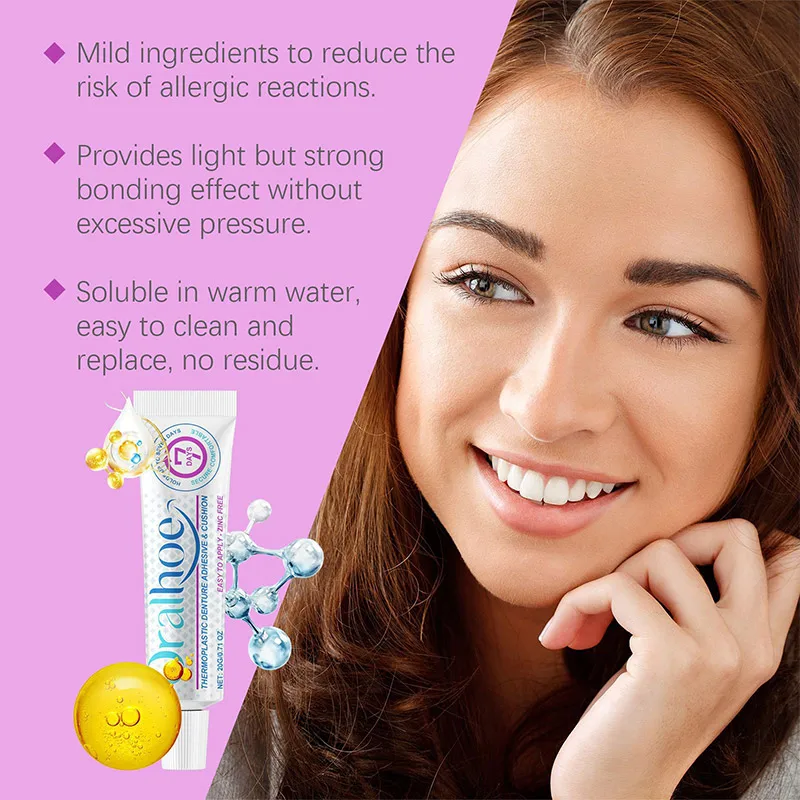 Термопластичный клей для зубных протезов и подушечка уменьшает боль в десен