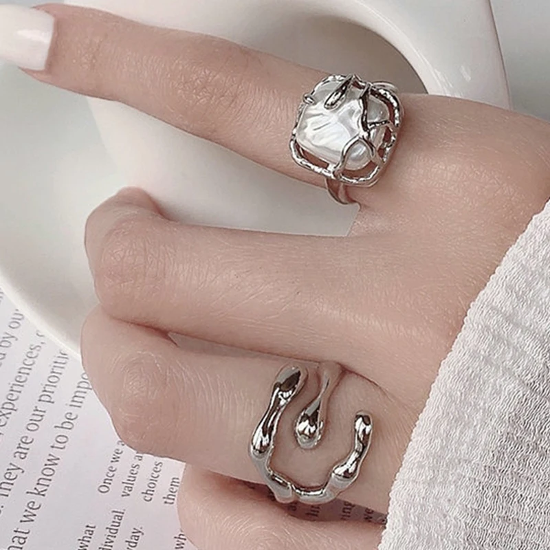 

INS Fahsion Irregular Geometric Rings For Women Retro Romantic Drop Glaze Finger Ring Hollow Twined Opening Ring circlet Jewelry