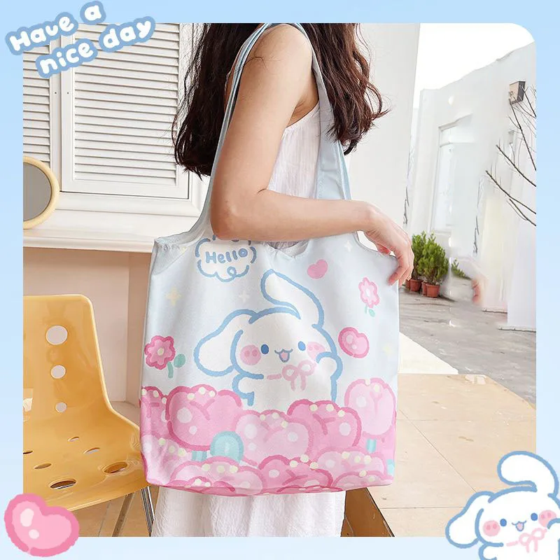 

Sanrio Cinnamoroll Canvas Bag Women Soft Environmental Storage Reusable Key Phone Cute Cartoon Shopping Bag Tote Bags Handbag