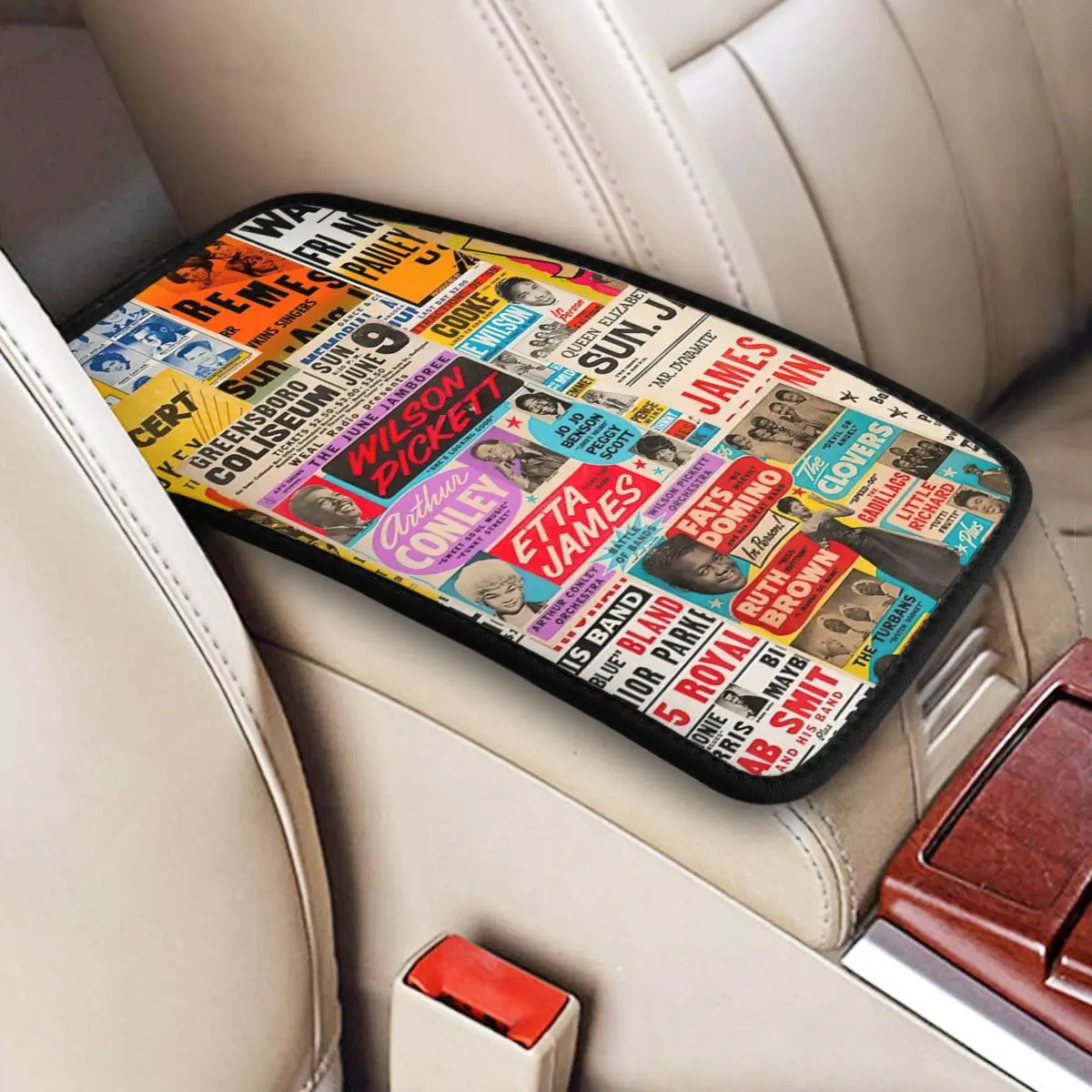

Vintage Rock And Roll Posters Car Accessories Car Handrail Box Cushion Custom Print Non-slip Car Armrest Cover