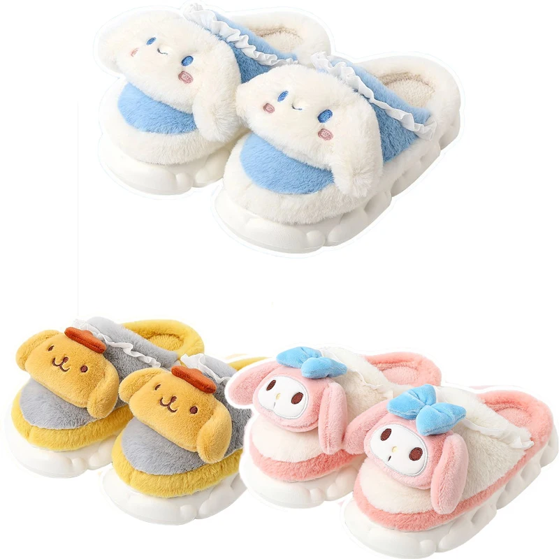 

Kawaii 2022 winter Sanrioed Cinnamorol Kuromi Mymelody Onpompurin Cute warm and thick Plush cotton slippers birthday present