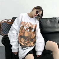 mingliusili character print long sleeves 2022 autumn american loose all match long sleeved top casual street oversized t shirt
