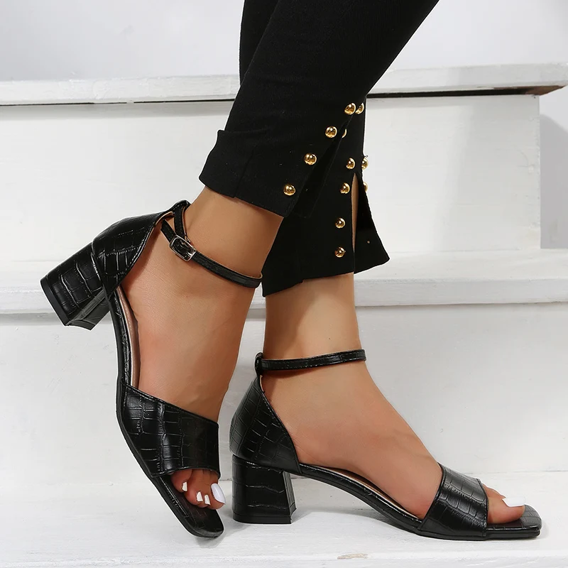 

Сандалии женские на высоком каблуке, модные босоножки с ремешком на щиколотке, повседневная обувь с пряжкой, обувь для офиса и работы, глади...