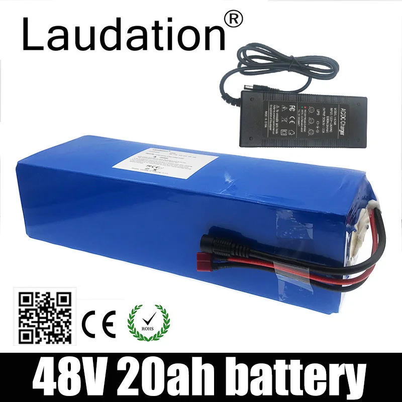 

Laudation 48V 20ah Electric Bike Lithium Battery 13S 4P 21700 Pack For Less Than 750W Motor With 25A BMS And 2A Charger T Plug