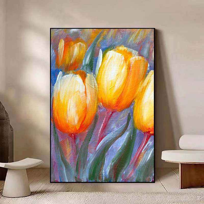 Абстрактная желтая тюльпана картина маслом принт на холсте пейзаж цветы
