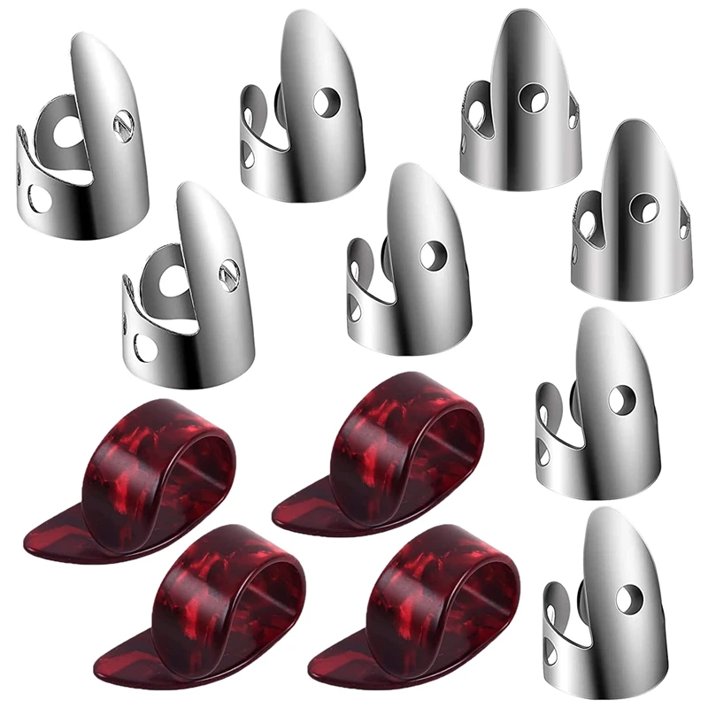 

Adjustable Finger Thumb Picks Set Includes 8Pcs Stainless Steel Finger Picks 4Pcs Plastic Thumb Picks For Guitar Banjo