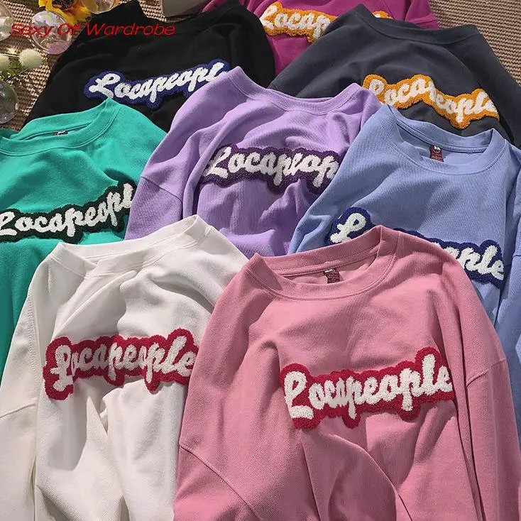 

2022 Spring Autumn New Letter Embroidery Long-Sleeve Pullover Harajuku Loose Casual Tops Fashion Versatile O-Neck T-shirt Y2K