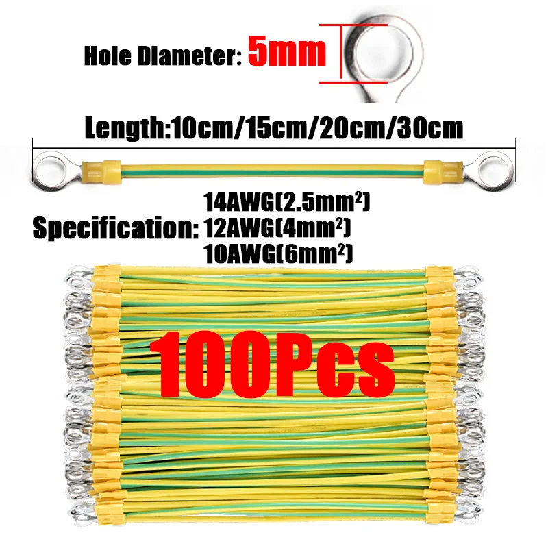 100 шт. BVR Солнечный фотогальванический заземляющий провод 10/12/14 AWG проводное