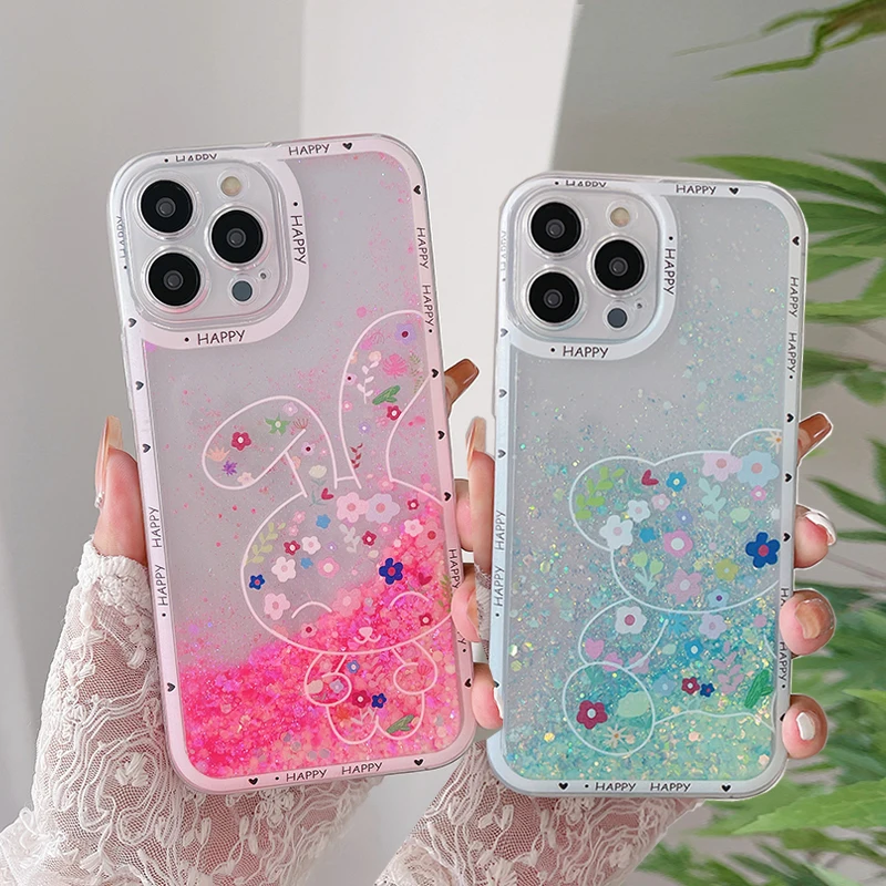 

Rabbit Bear Luminous Phone Case For Huawei Nova 10 9 8 7 6 SE 5 Pro Glitter Liquid Quicksand Dynamic Cover for Nova 5i 5z 5t 7i