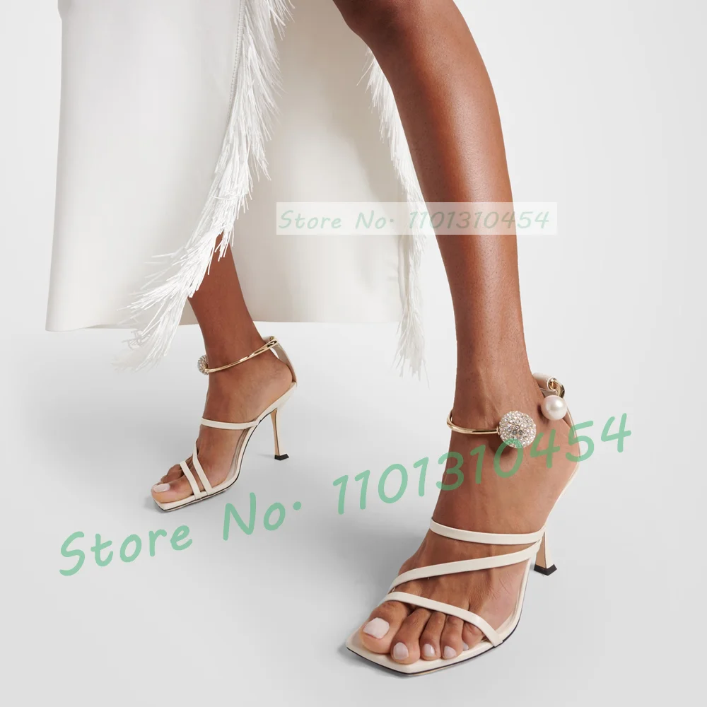 Сандалии женские из коровьей кожи Роскошные туфли с квадратным носком