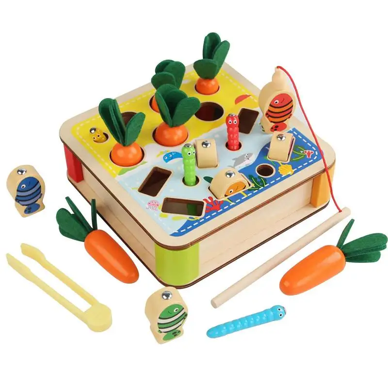 

Montessori Toys For Toddlers 3-In-1 Carrot Harvest Worm & Fish Catching Toy Fine Motor Skill Early Learning Preschool