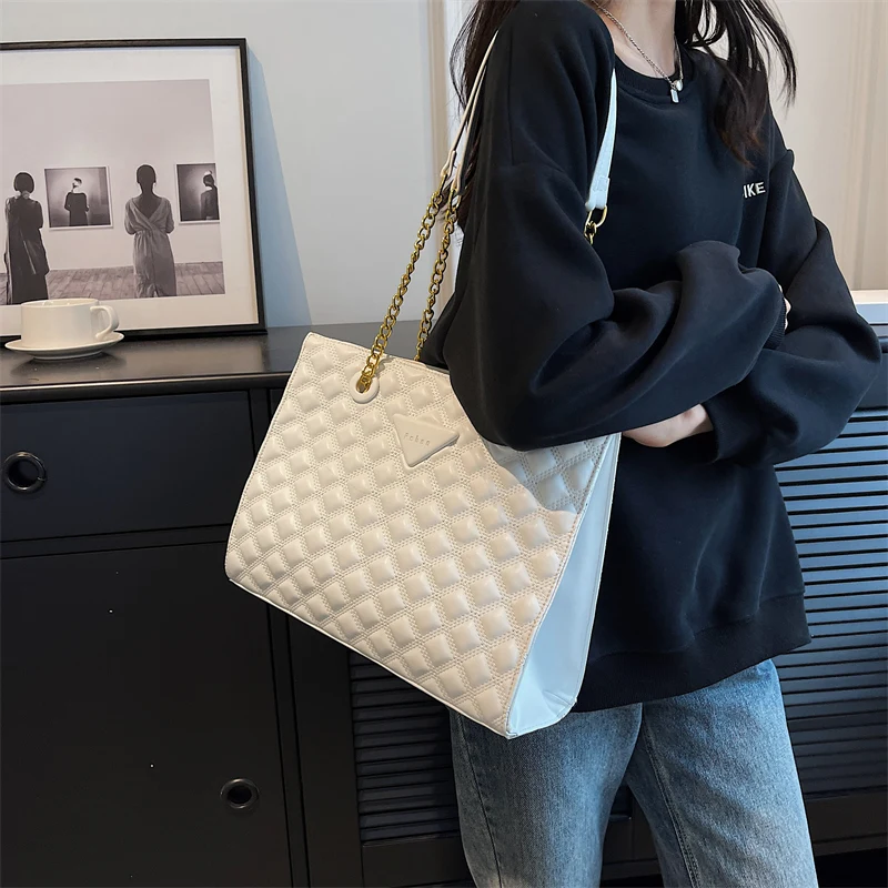 Big Capacity Women Bags Diamond Lattice Pattern PU Leather Shoulder Bag Brand Design Fashion Chain Crossbody Bag Female Handbags