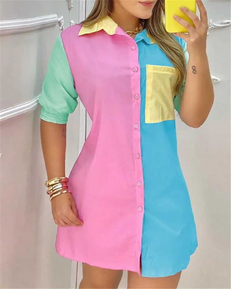 

2023 Pocket Button Tie Dyed Contrast Women's Shirt