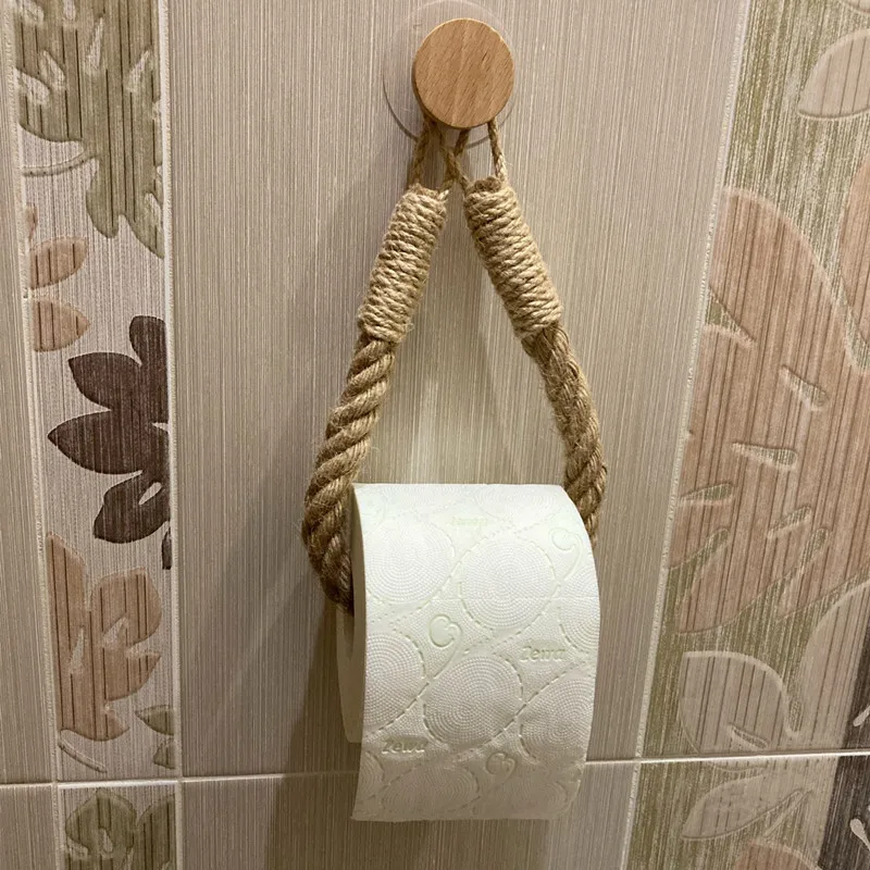 

Nail-free Paper TowPaper Holder Towel Rack Beige Hemp Colorel Holders Towel Rack Bathroom Towel Hook Toilet