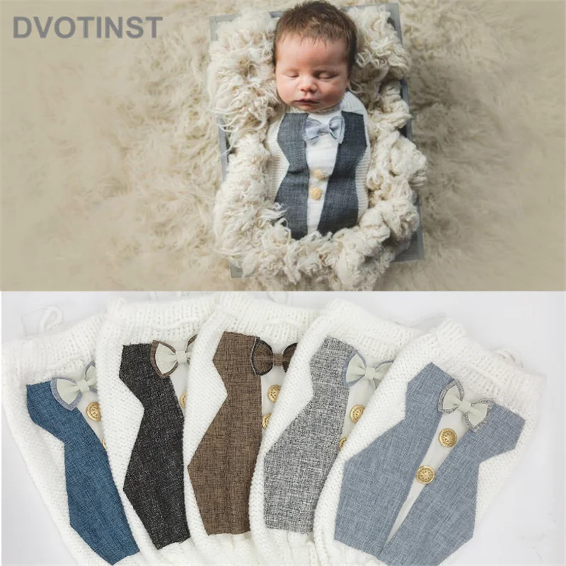 Dvotinst Newborn Photography Props Crochet Knit Gentleman Baby Posing Sleeping Bag Fotografia Accessories Studio Photo Props