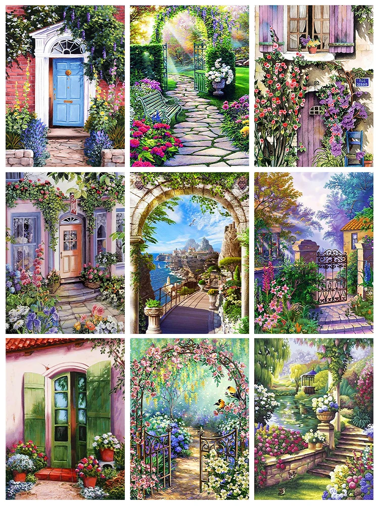 

Пейзаж 5D, алмазная живопись, сад, дом, цветок, дорога, полная Алмазная мозаика, набор для алмазной вышивки, DIY Стразы, украшение для дома