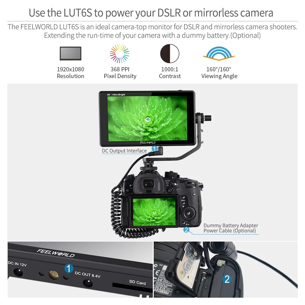 Сенсорный экран FEELWORLD LUT6S 3D LUT для камеры монитор цифровой зеркальной с функцией HDR