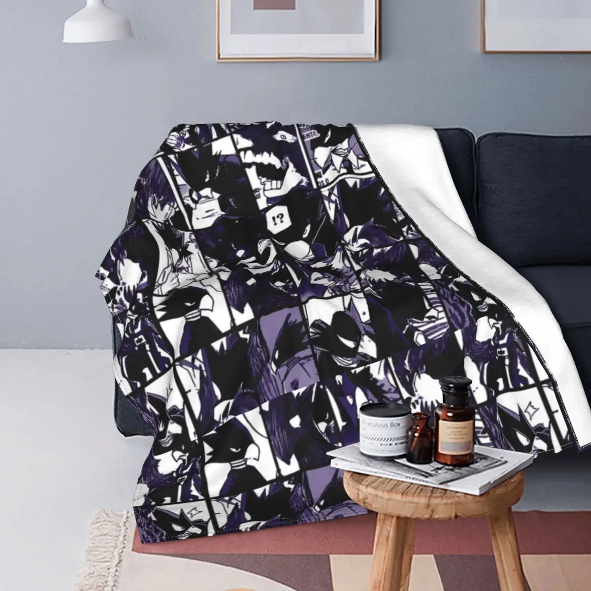 

Boku No My Hero Academia Collage Blanket Tokoyami Fumikage Academy Plaid Anime Wool Soft Throw Blanket for Home Autumn/Winter