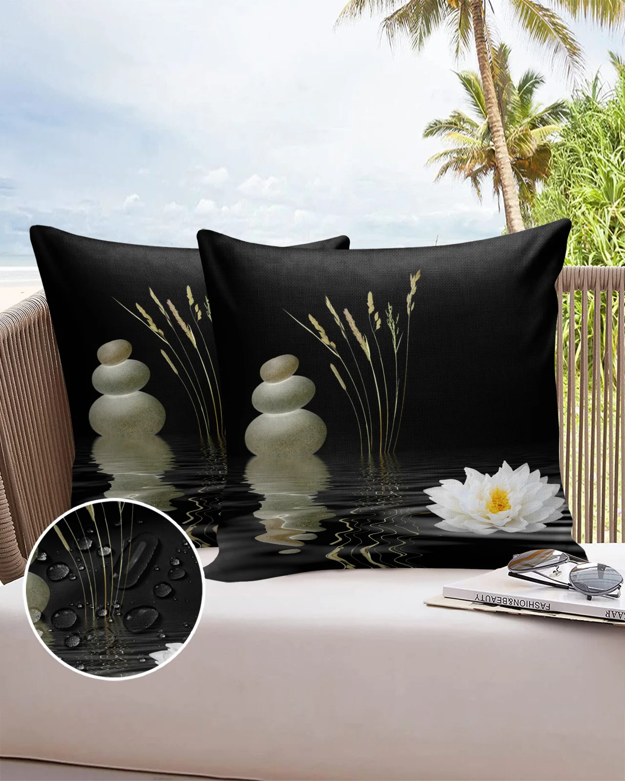 

Flowers Water Waves Stones 2/4 Pcs Pillow Cushion Cover Waterproof 40 X 40 Pillowcase 60 X 60 Cotton Linen Printed Pillow Cases