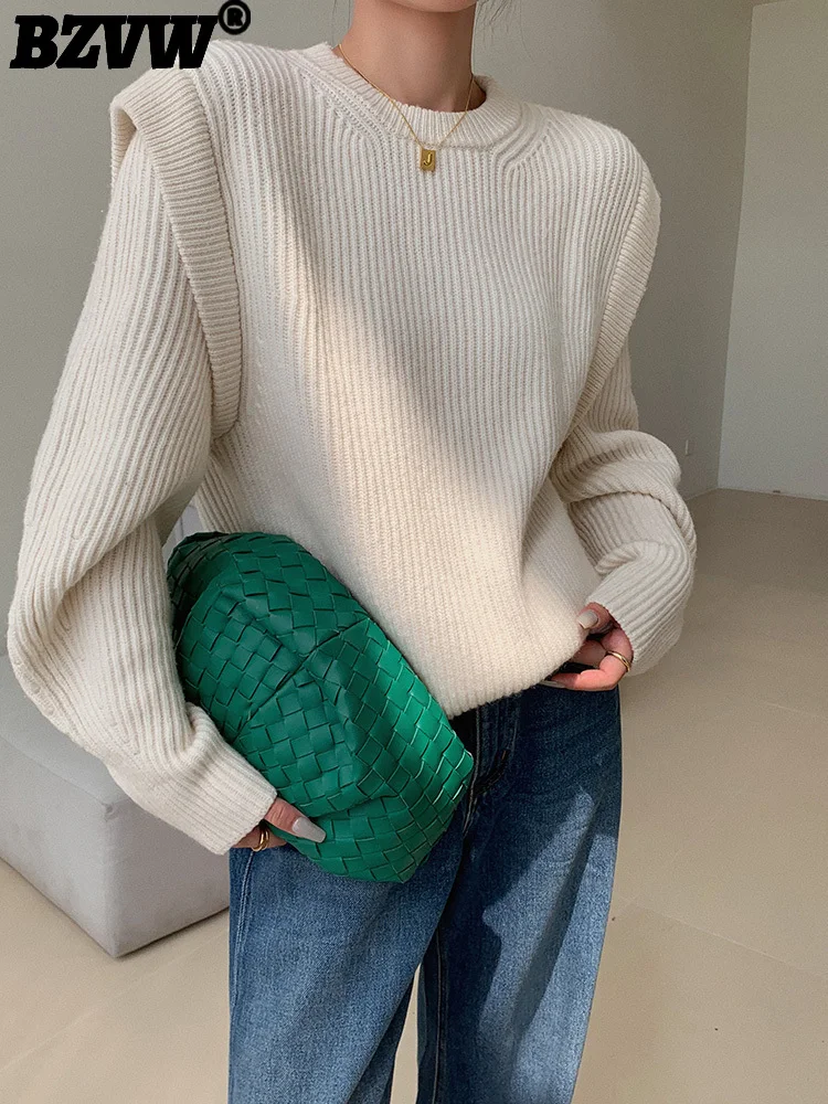 

BZVW дизайнерский вязаный свитер с круглым вырезом в стиле пэчворк для женщин винтажный Модный темпераментный Повседневный пуловер для женщин 2023 Новинка 25X01753