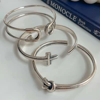 minimalist silver color stamp open bracelet for women ins fashion creative cross geometric vintage punk party jewelry gifts