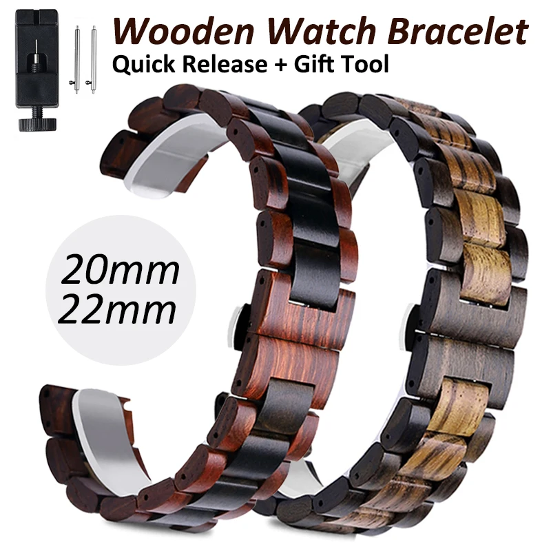 Wooden Watch Band for Huawei Watch GT 2e pro Strap 20 22mm Wood Bracelet for Samsung galaxy watch gear S2/S3 3 41 42mm 4 40/44mm