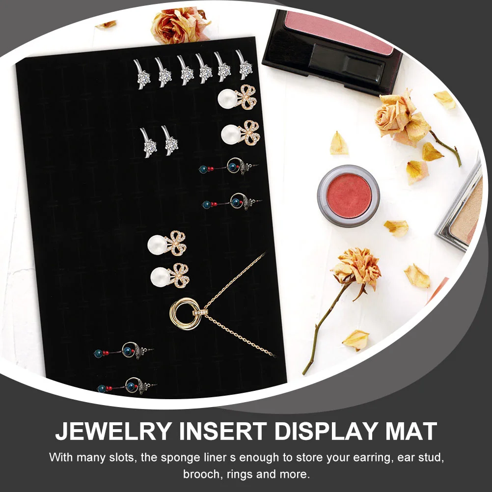 

2 Pcs Black Velvet Choker Jewelry Sponge Pad Ear Stud Holder Cabinet Foams Earring Display Case Insert Supplies Organizer Tray