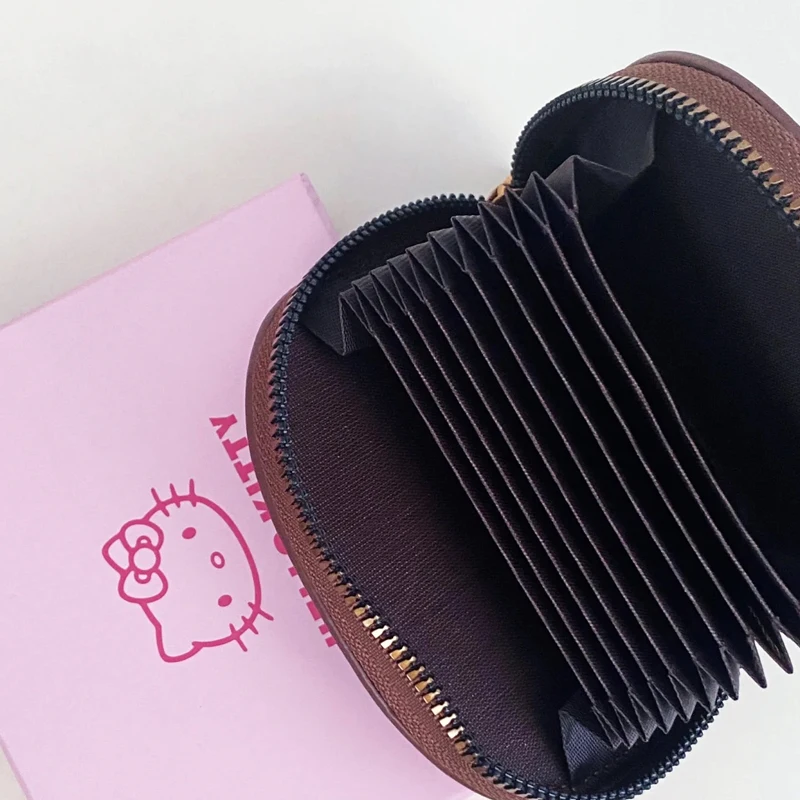 Винтажный кожаный коричневый держатель для карт Hello Kitty модная портативная сумка